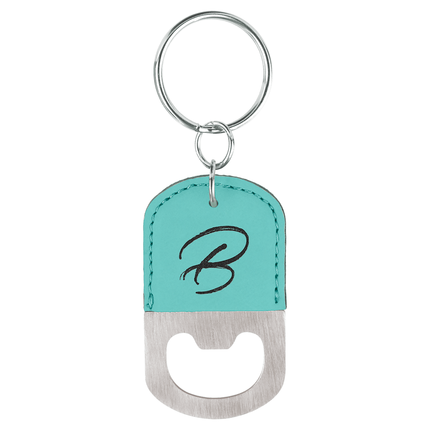 Oval Leatherette Bottle Opener Keychain