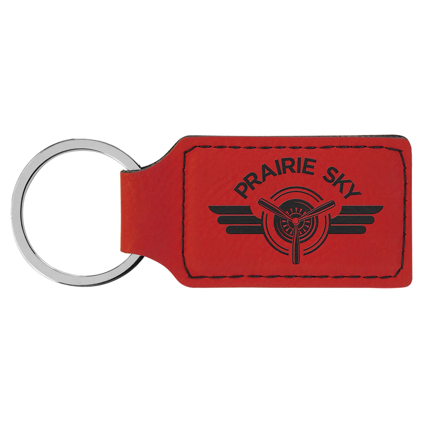 Red Leatherette Rectangle Keychain